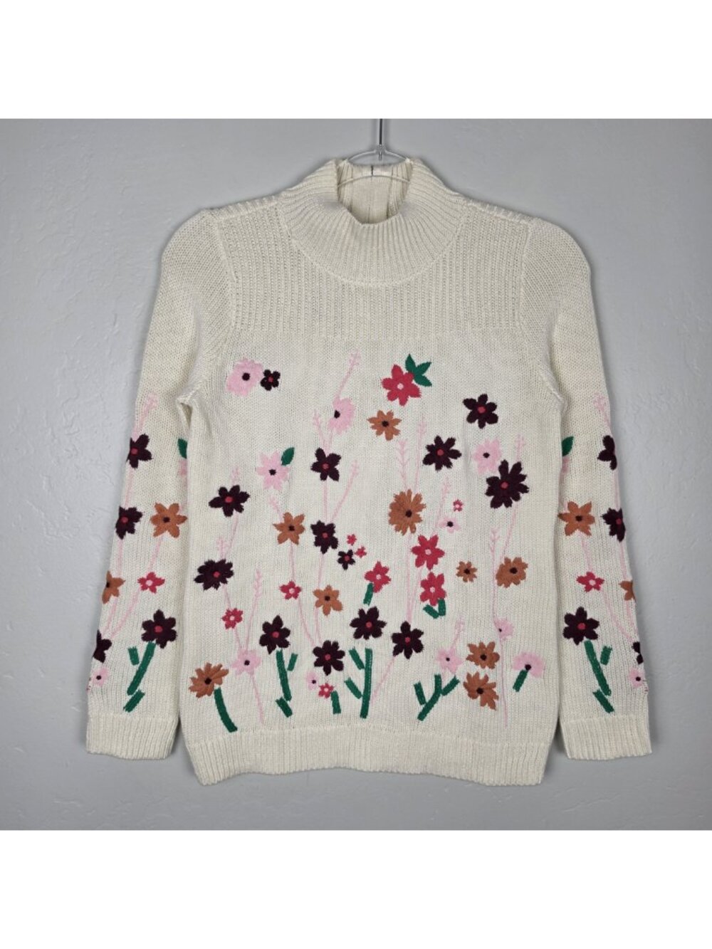 Talbots Embroidered Floral Sweater Off White Multicolor Size P XS Petite NWT